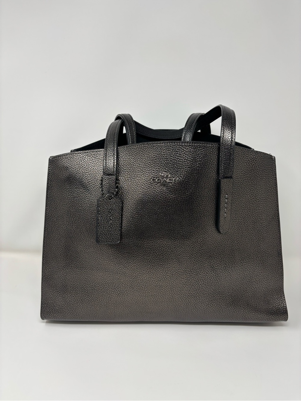 Coach Metallic Black Pebbled Leather Tote